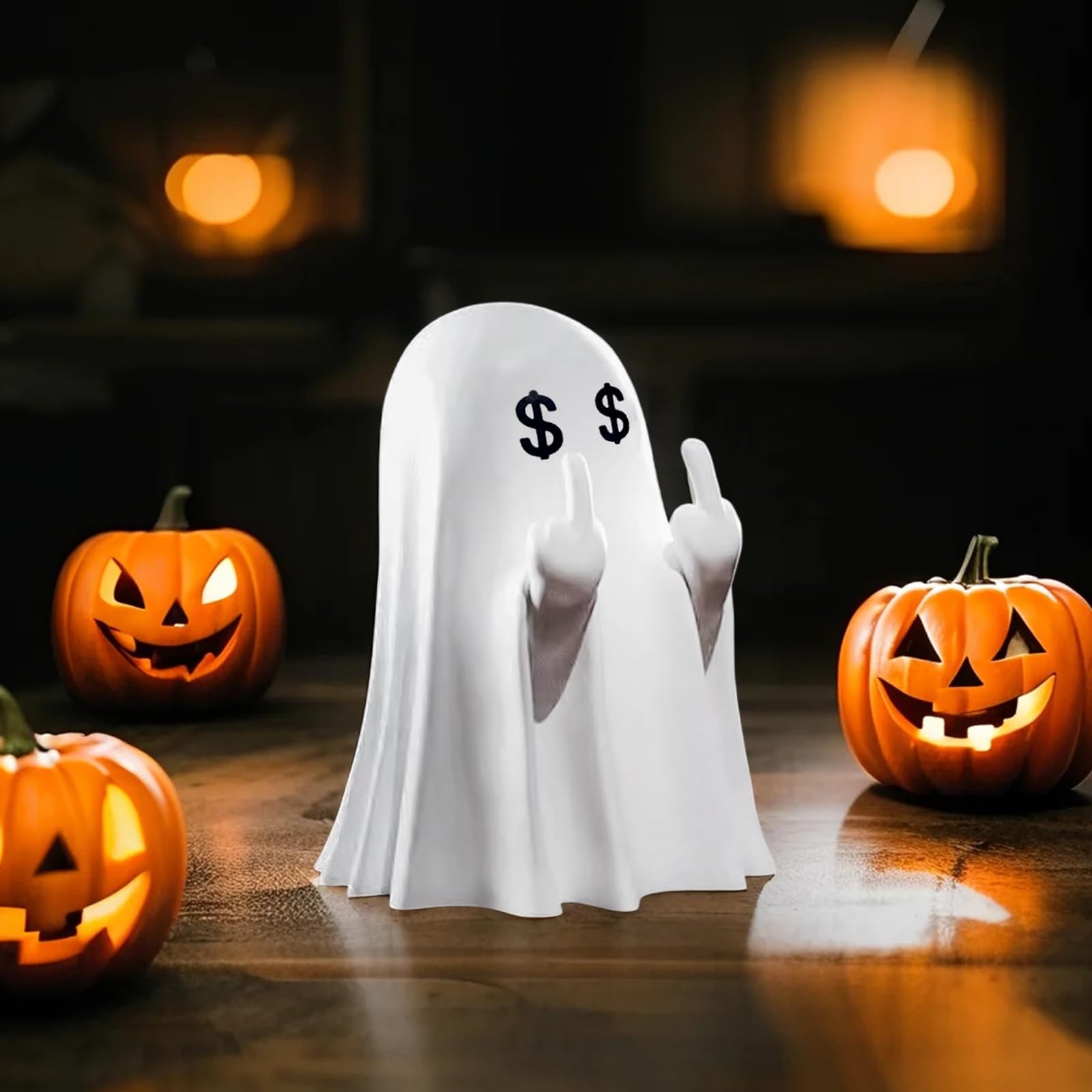 Halloween Ghost Figurine, Funny Spooky Resin Ghost with Pumpkin Basket Statue, Cute Decor for Halloween Decorations Indoor, Porch and Indoor Spooky Home Decor Gifts